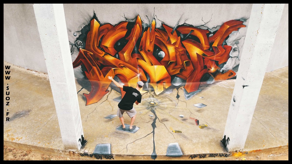 anamorphose graffiti suoz customsz worldwide artiste street art trompe l’œil décoration graffeur professionnel