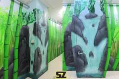 Graffiti-professionnel-decoration-paysage-foret-bamboo-artiste-peinture-trompe-loeil-bambou-sunset-coucher-de-soleil-peinture-mur-suoz-customsz