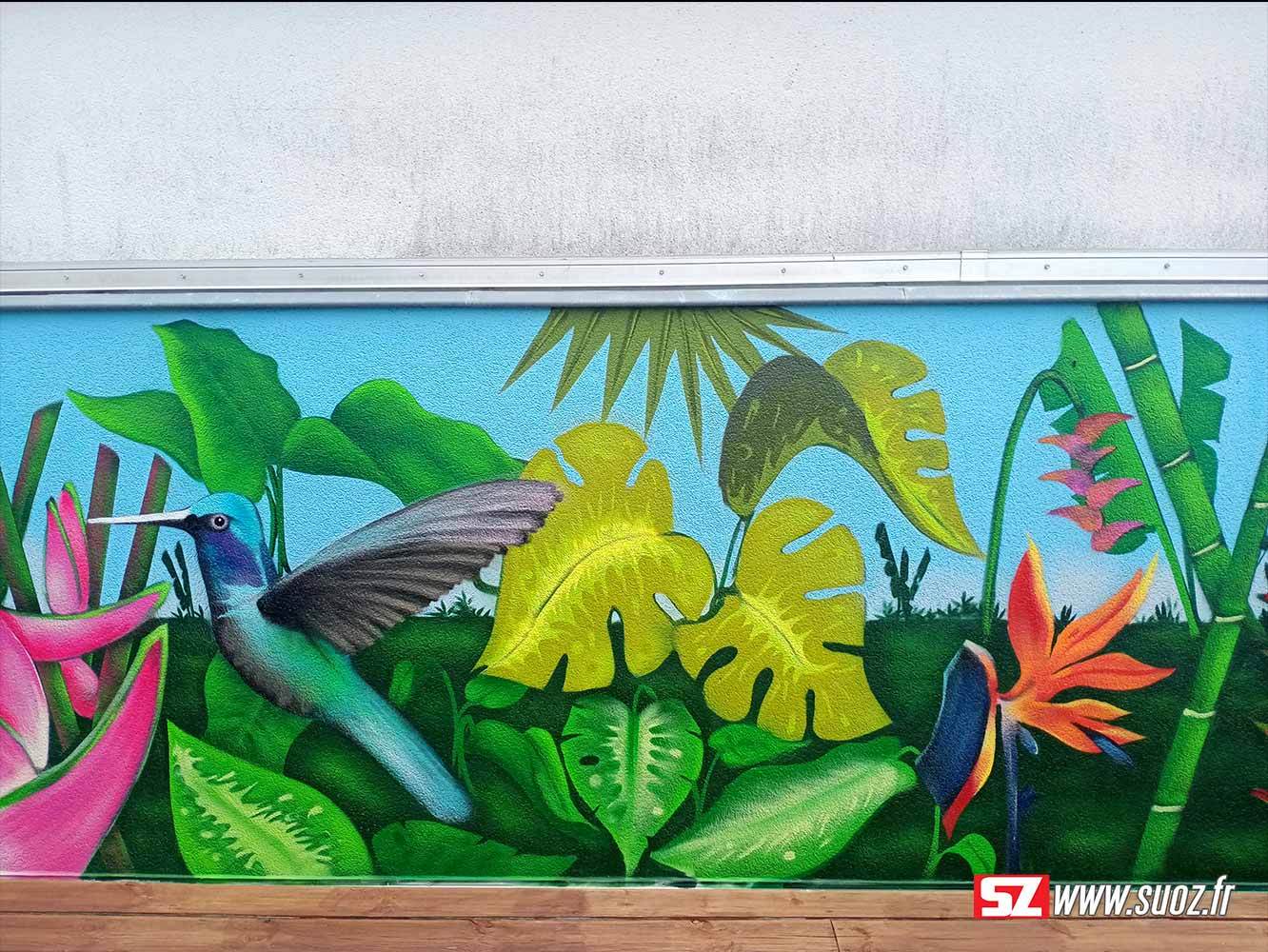 Decoration-foret-tropical-colibiri-fleur-jungle-creation-Suoz-graffeur-professionnel