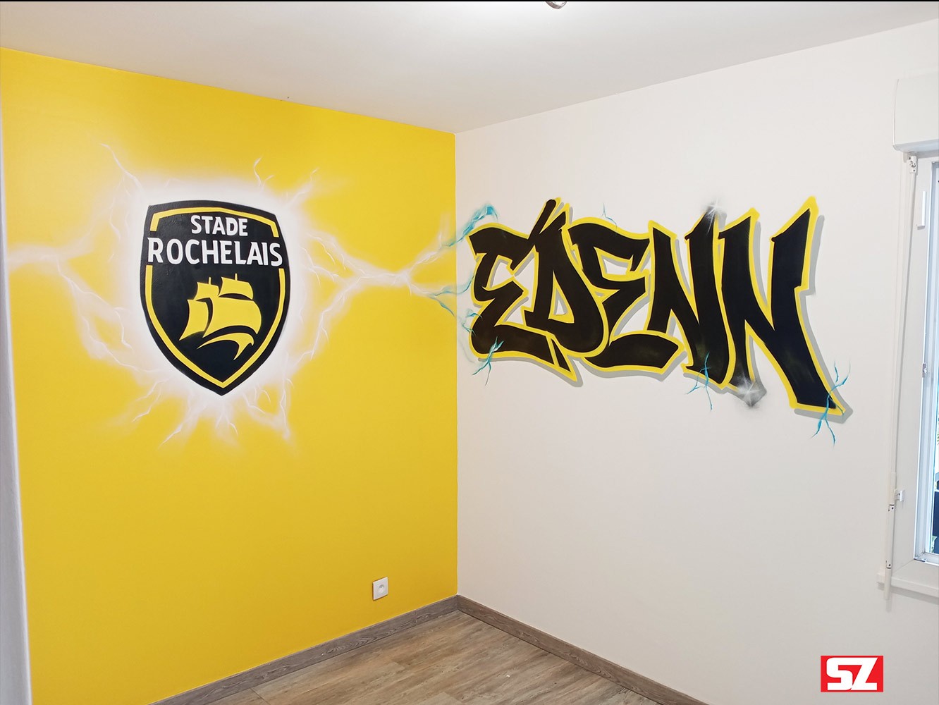 Graffiti-stade-rochelais-logo-rugby-prenom-edenn-lettrage-suoz-graffeur-professionnel-la-rochelle
