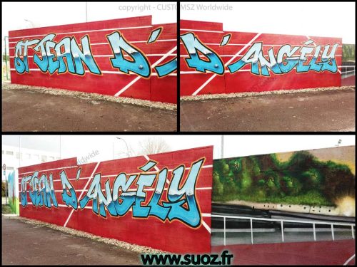 Graffiti-professionnel-decoration-decor-athlétisme-club-la-rochelle-saint-jean-d'angely-suoz-France